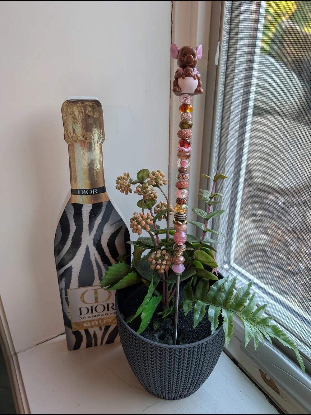 Hand Made Fairy Wand/Plant/Garden Stake W/Roo Figurine Topper